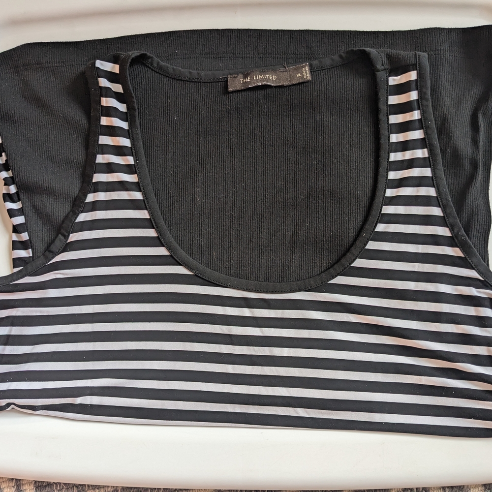 The Limited White and Gray Fitted Sleeveless Tank Top